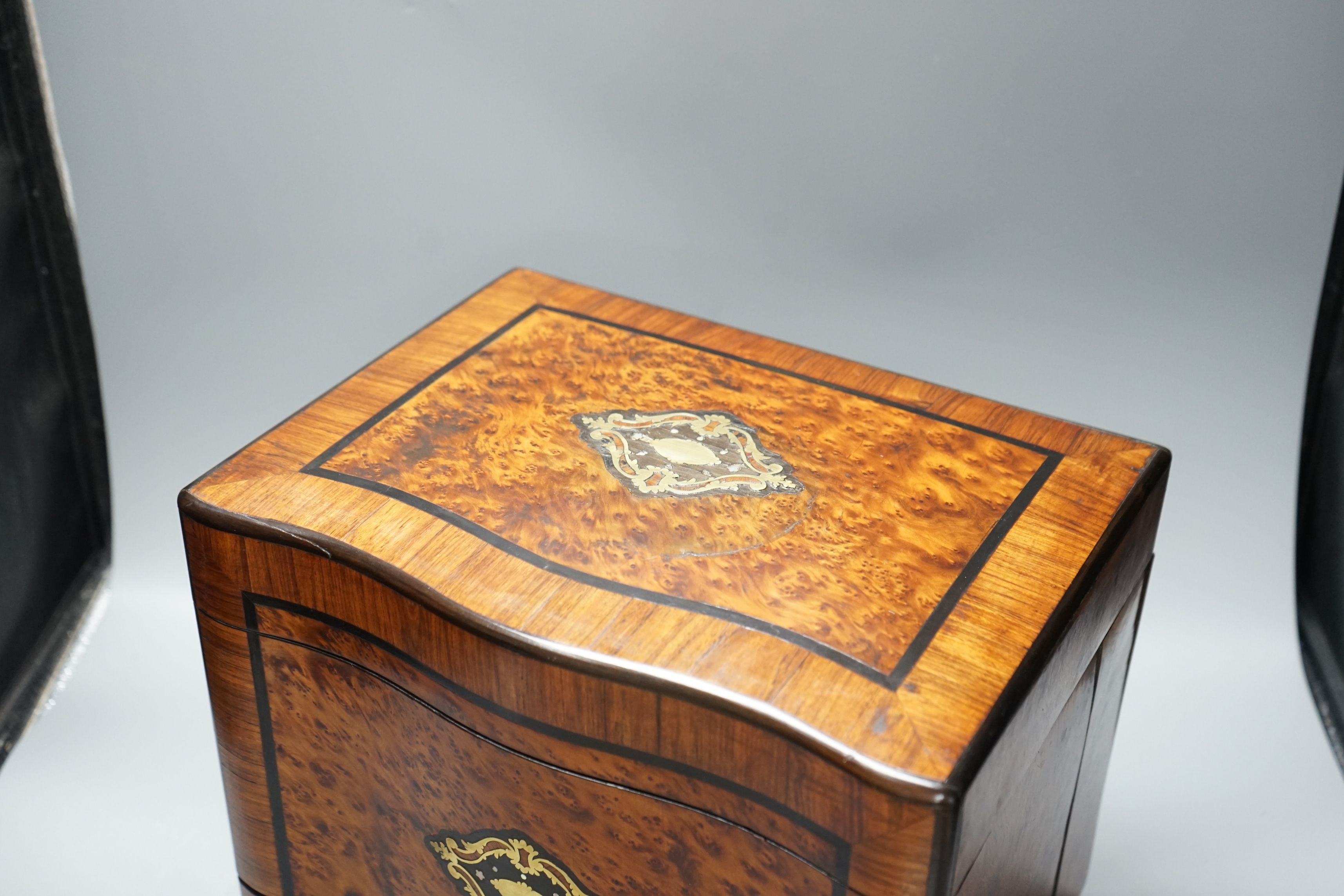 A 19th century French bird's eye maple liqueur box, 33cms wide x 28cms high